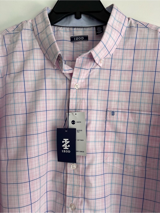 Izod Other - NWT IZOD Men’s Pink Plaid Button-Down Dress Shirt XXL